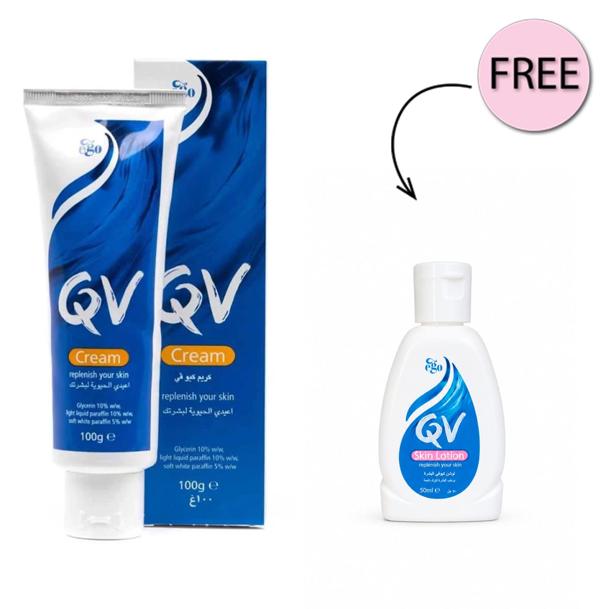 Qv Moisturising Cream 100 Gram+ Free Qv Skin Lotion 50ml